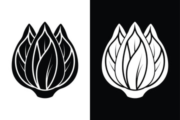 Simple Endive Silhouette Illustration. Monochrome Veggie Icon Design