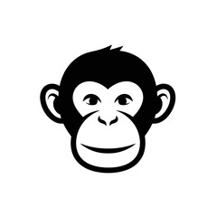 Smiling Monkey Face Logo, Front View, Bold Lines, Flat Vector Artwork