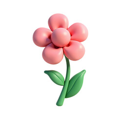 A single pink flower with green stem and leaves on isolated on transparent background
