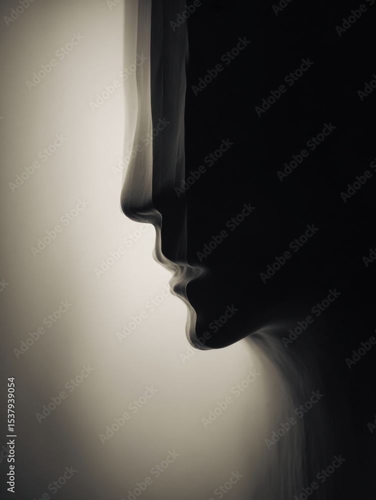 Poster Surreal Mask Gradually Blending Into a Neutral Void, Evoking Feelings of Introspection and Identity Loss in an Abstract Setting
