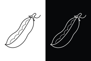 Minimal Green Beans Icon in Black Line Art Style for Logos and Graphics