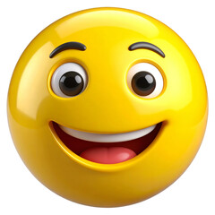 3D Glossy Yellow Smiley Emoji with Reflection and Depth, isolated on transparent background PNG 