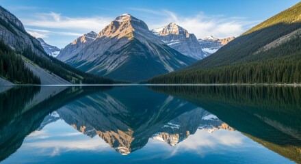 Naklejka premium Majestic Mountain Reflection in a Serene Lake at Sunrise