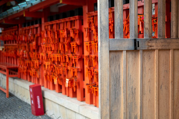 Japanese lanterns with a background of prayer in a Japanese temple