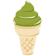 A matcha green tea soft serve ice cream cone.