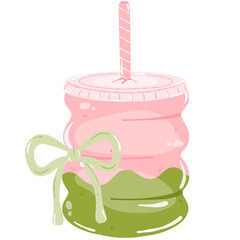Refreshing Iced Matcha Latte Illustration-Green Tea Drink