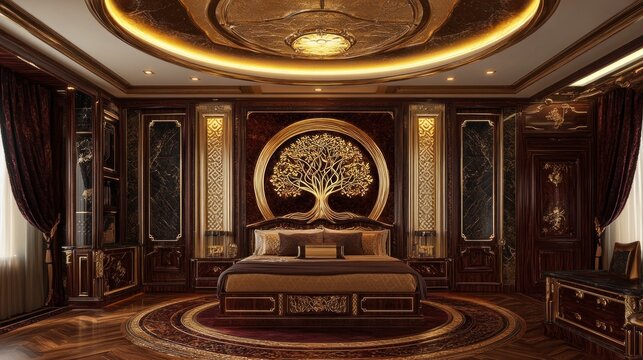Luxurious bedroom interior with ornate details.