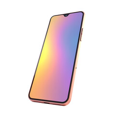 Illuminated smartphone with a colorful screen isolated on transparent background