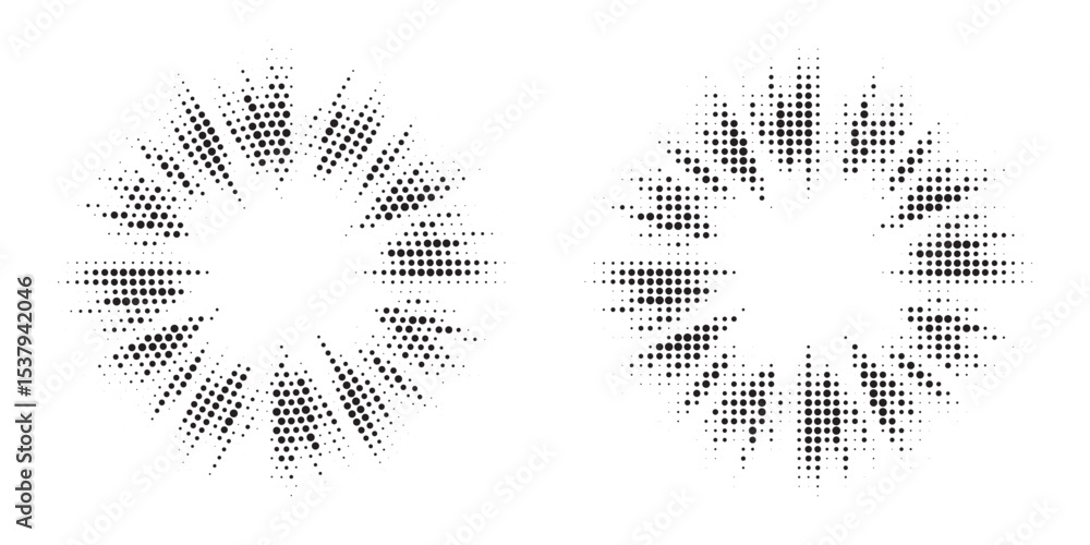 Aufkleber Halftone circle frame background set. Round border Icon using halftone random circle. Grunge circular stain. Vector illustration.
