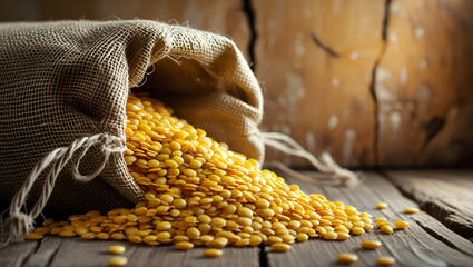  Corn kernels spilling out of a burlap sack onto the ground ai genrative