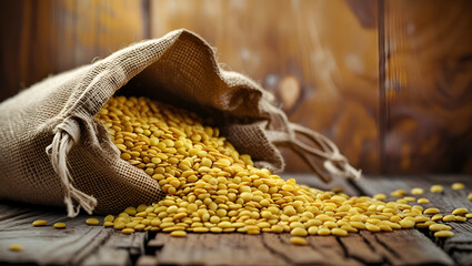  Corn kernels spilling out of a burlap sack onto the ground ai genrative