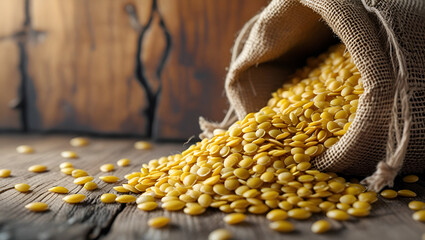  Corn kernels spilling out of a burlap sack onto the ground ai genrative