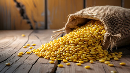  Corn kernels spilling out of a burlap sack onto the ground ai genrative
