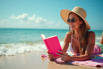 Fototapeta premium Relaxed Female Enjoying Summer Vacation and Literature