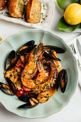 High quality seafood lobsters shrimps and clams in a Mediterranean restaurant
