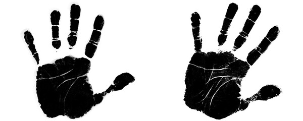 Grungy Black Handprint Texture Element and Drip Effects for Overlay Design Isolated on a Transparent or White Background