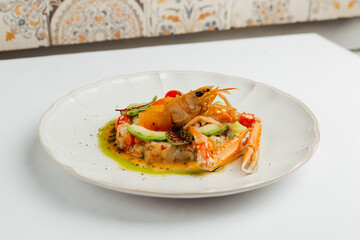 high-quality seafood lobsters for dinner in a Mediterranean restaurant