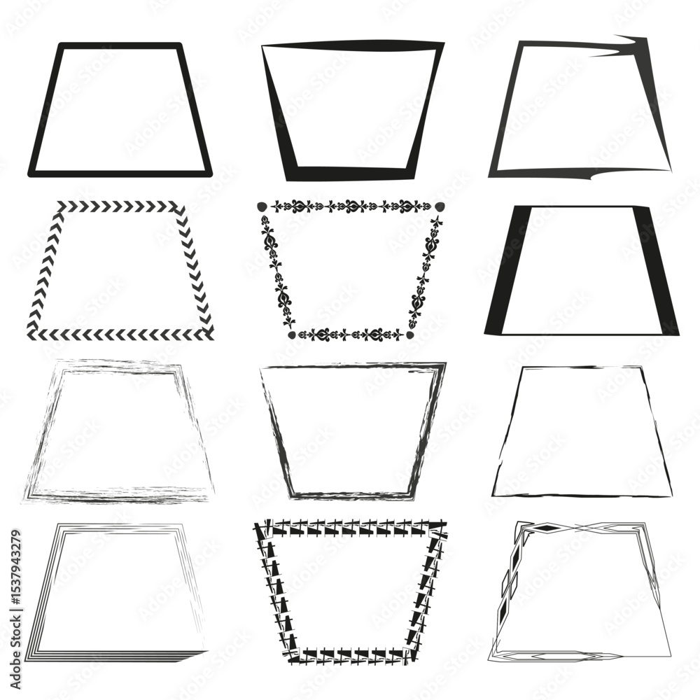 Poster geometric frame icon. trapezoid line shape. outline border element. abstract vector set