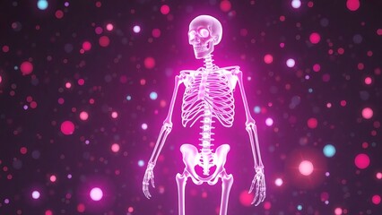 Glowing Neon Skeleton Anatomy A Vivid Digital Art Illustration of Human Skeletal Structure