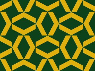 Seamless pattern, yellow angle brackets, chevrons on green background, horizontal.