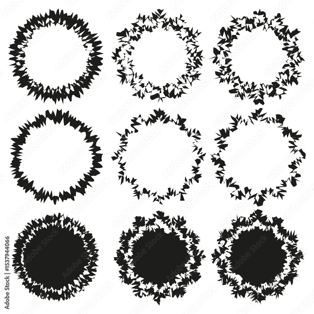 Aufkleber grunge circle icons. irregular edge shapes. black vector contours. abstract round design.