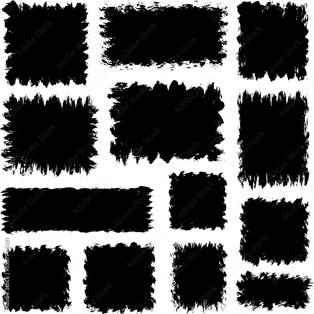 Poster black vector rough edge rectangles. grunge square frames set. jagged edge torn paper background coll