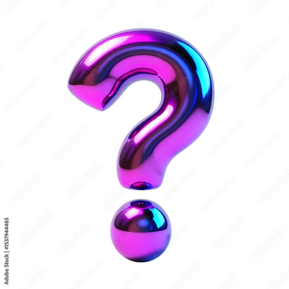 Poster iridescent question mark with reflections isolated on transparent background