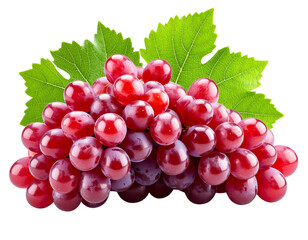 Fototapeta premium Red Grapes with Leafy Stem Clean Transparent PNG