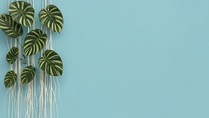 Tropical Plant Wall Hanging: A vibrant display of lush tropical leaves cascading down a wall, creating a beautiful and serene atmosphere.  The macrame hanging adds a bohemian touch.