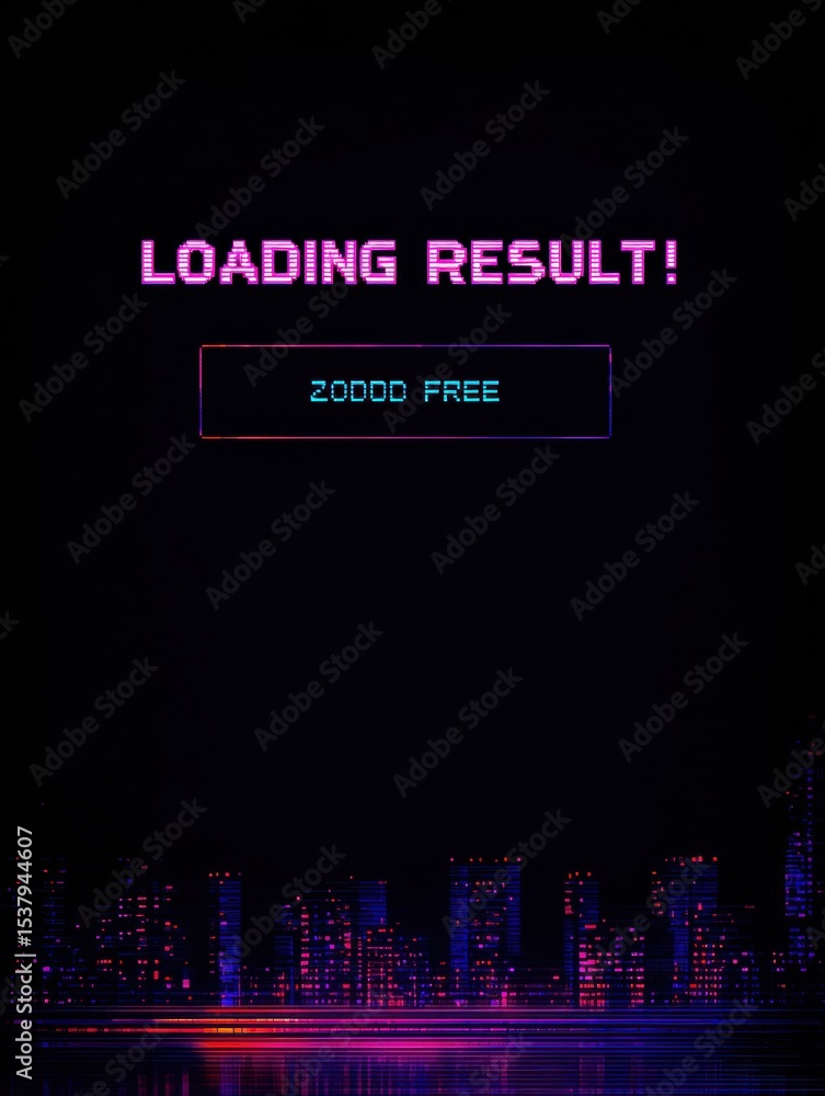 Aufkleber Suspenseful Loading Screen of a Digital Game Featuring Glowing Text in a Dark Environment and City Background