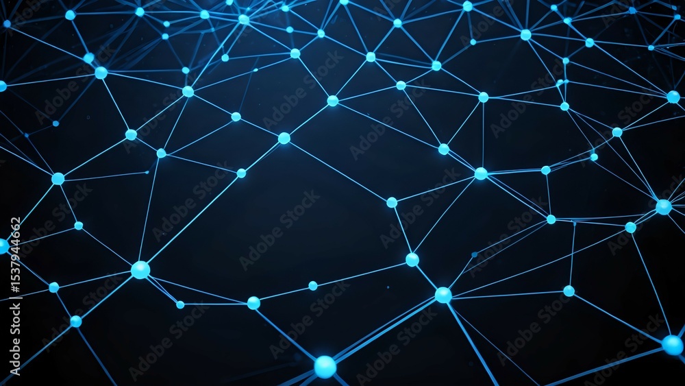 Poster abstract network connection nodes and lines in blue