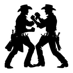 "Cowboy Duel Fight Silhouette as Monochrome Pictogram Depicting Classic Wild West Conflict"