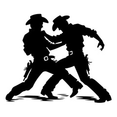 "Monochrome Pictogram of Cowboy Duel Silhouette Representing Gunslinger Fight in Western Style"