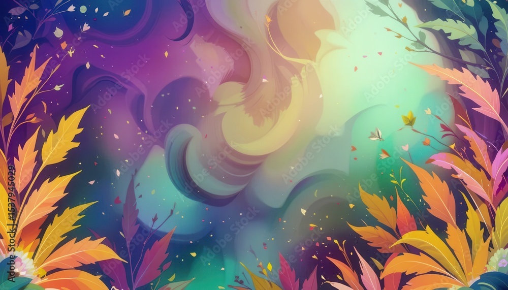 Aufkleber beautiful digital background with colorful leaves and soft abstract patterns for computer displays