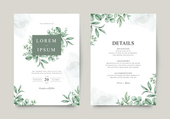 Greenery watercolor elegant wedding invitation template