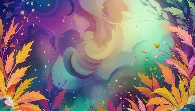 Beautiful digital background with colorful leaves and soft abstract patterns for computer displays