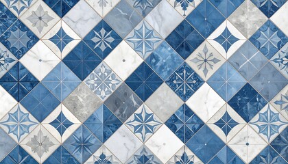 ブルー＆グレーの幾何学タイル模様｜Geometric Blue and Gray Tile Pattern