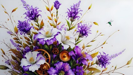 a watercolor painting of a purple and white statice bouquet on a white background, Illustrations