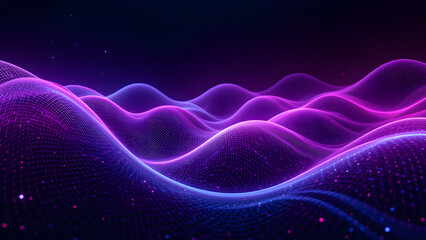 Obraz premium Abstract purple and blue wave pattern with glowing dots on a dark background design element