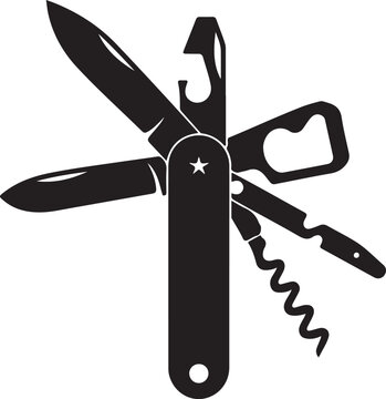 black swiss army knife open tools clip art preview