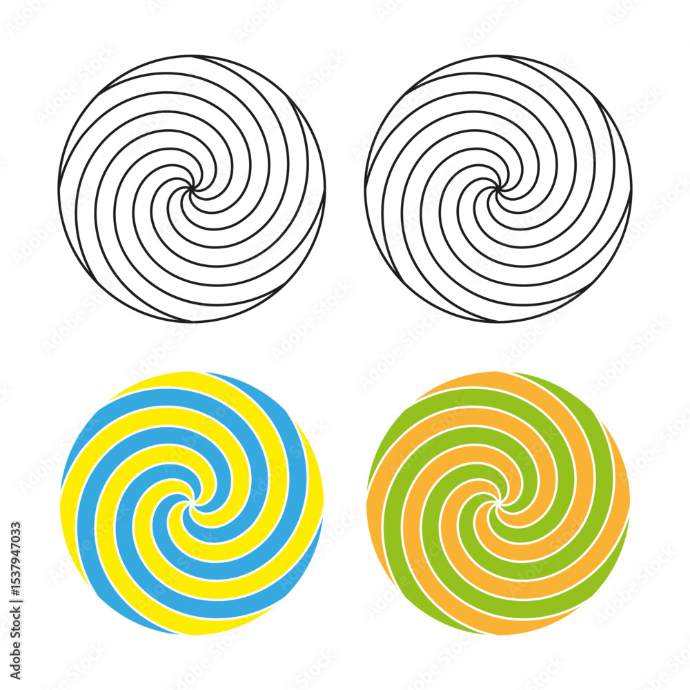 Aufkleber spiral swirl patterns. hypnotic circular design. vector rotation elements. colorful twist shapes.