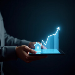 business man showing graph on tablet