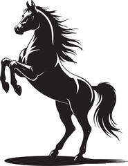 Rearing up black mustang - standing horse side view vector silhouette