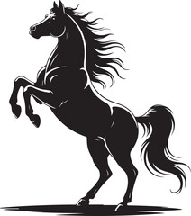Rearing up black mustang - standing horse side view vector silhouette