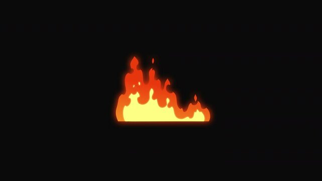2d elements of FX FIRE. Animated fire effects. Fire flame torch burning 2d animation looped on transparent background. Cartoon fire flame animation on a black screen.