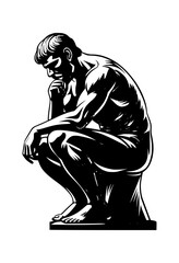 Vintage engraving style thinking man vector illustration