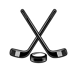 Vintage hockey sticks and puck vector illustration