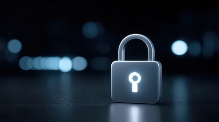 Modern digital padlock glowing in dark environment representing security, privacy, and data protection concepts