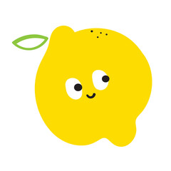 Cute lemon character. Food design. Flat illustration on white background.