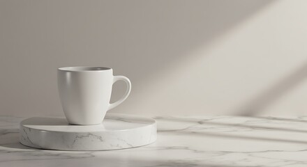 Fototapeta premium Serene Minimalist Coffee Mug on Marble A Study in Light and Shadow